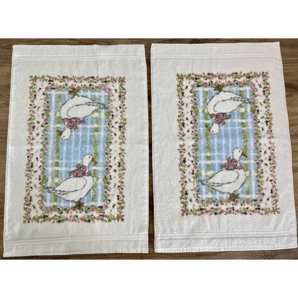 Vintage RA Briggs Goose Towel Set 3 Floral Gingham Cottagecore Wash Hand Towels